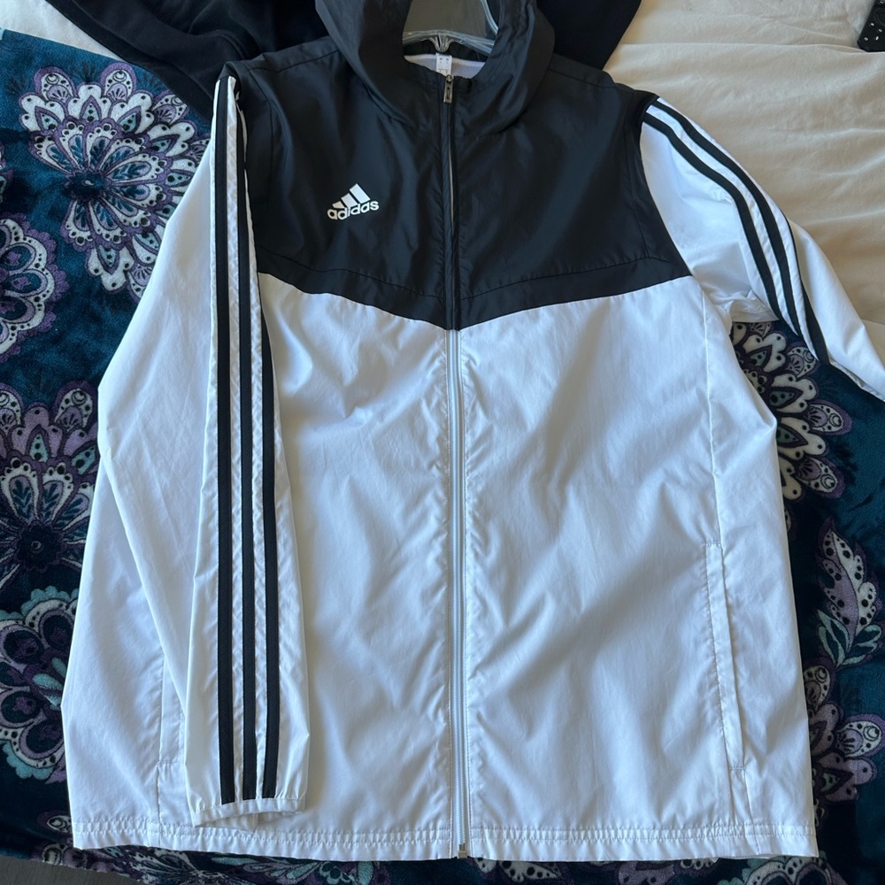 Men’s Adidas Large Black and White Windbreaker Jacket, Excellent Condition, Big